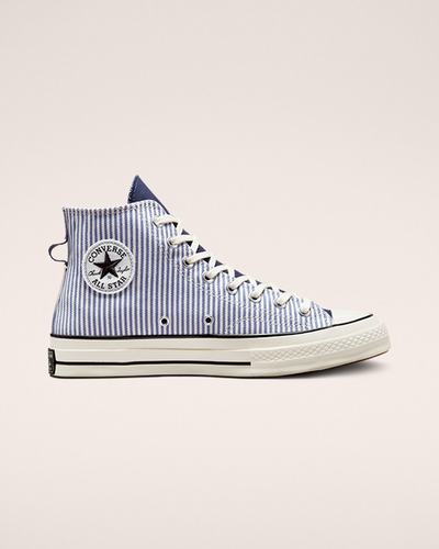 Converse Chuck 70 Crafted Stripe Női Magasszárú Cipő Világoskék Sötétkék/Fekete | HU01865