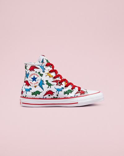 Converse Chuck Taylor All Star Dinosaurs Lány Magasszárú Cipő Fehér/Piros/Kék | HU01458