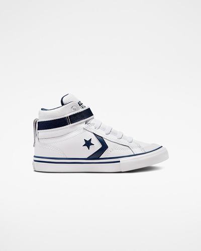 Converse Pro Blaze Pántos Easy-On Varsity Club Lány Magasszárú Cipő Fehér/Sötétkék/Fehér | HU68173