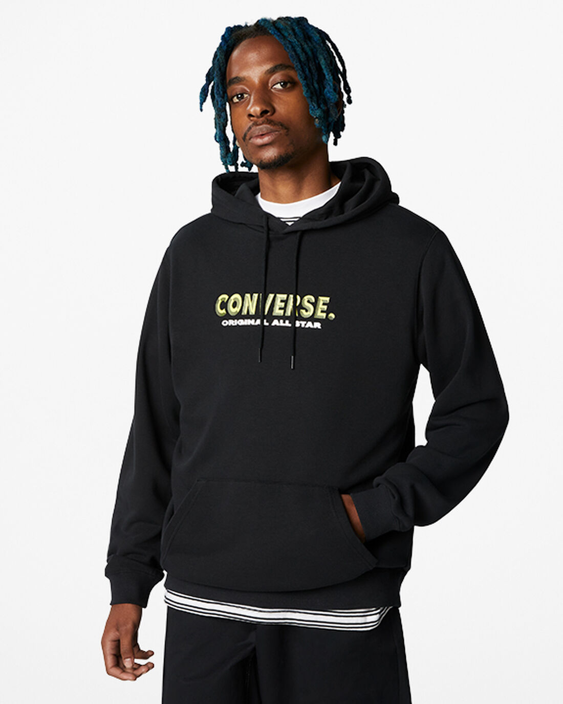 Converse Bold Word Pullover Férfi Kapucnis Pulóver Fekete | HU25190