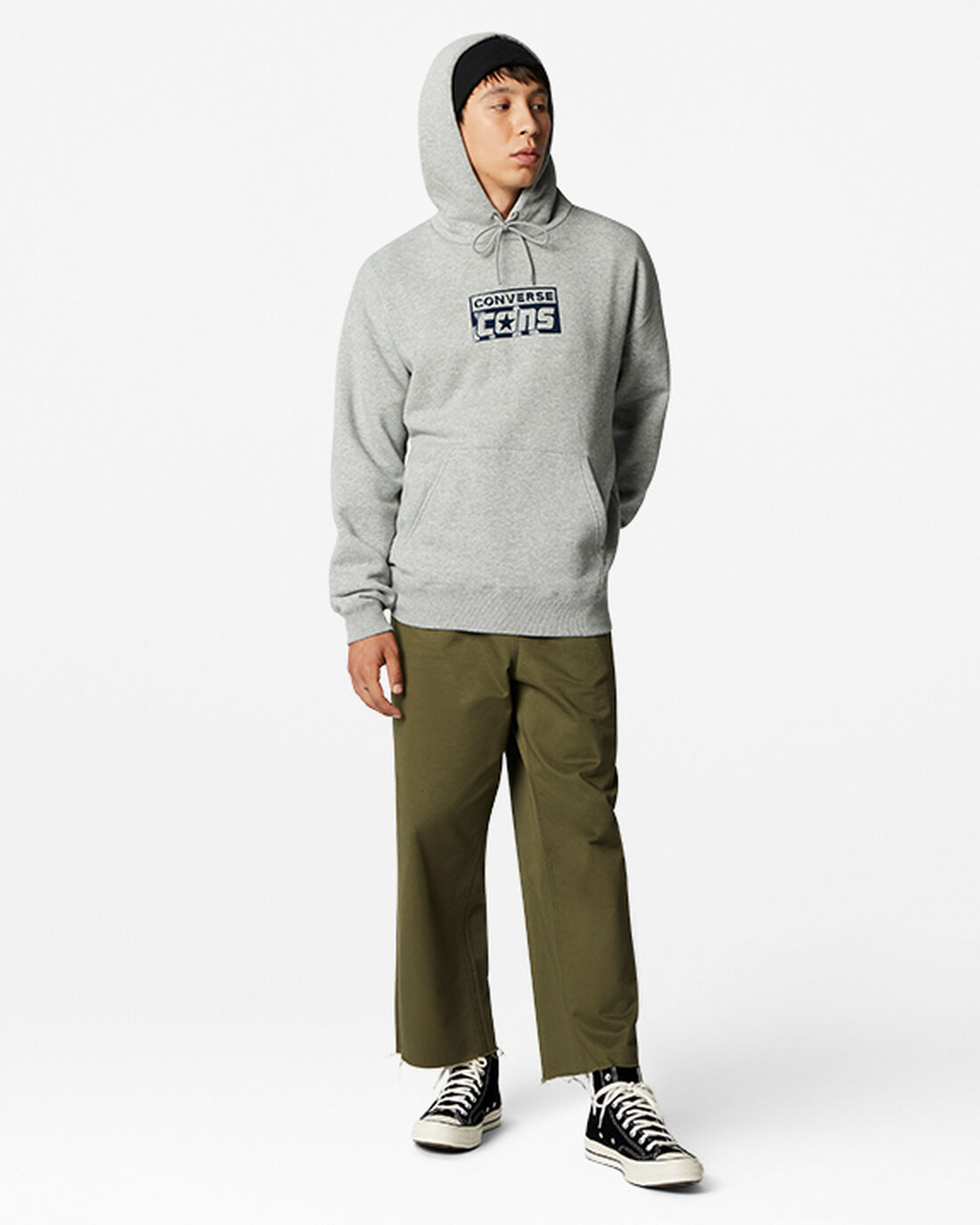 Converse CONS Fleece Pullover Férfi Kapucnis Pulóver Szürke | HU60918