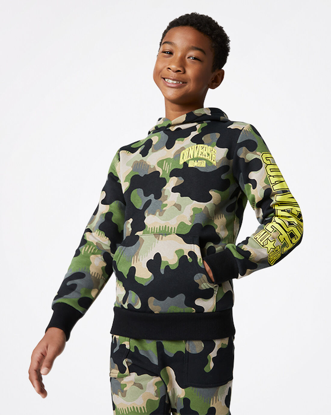 Converse Camo Pullover Fiú Kapucnis Pulóver Olivazöld | HU64015