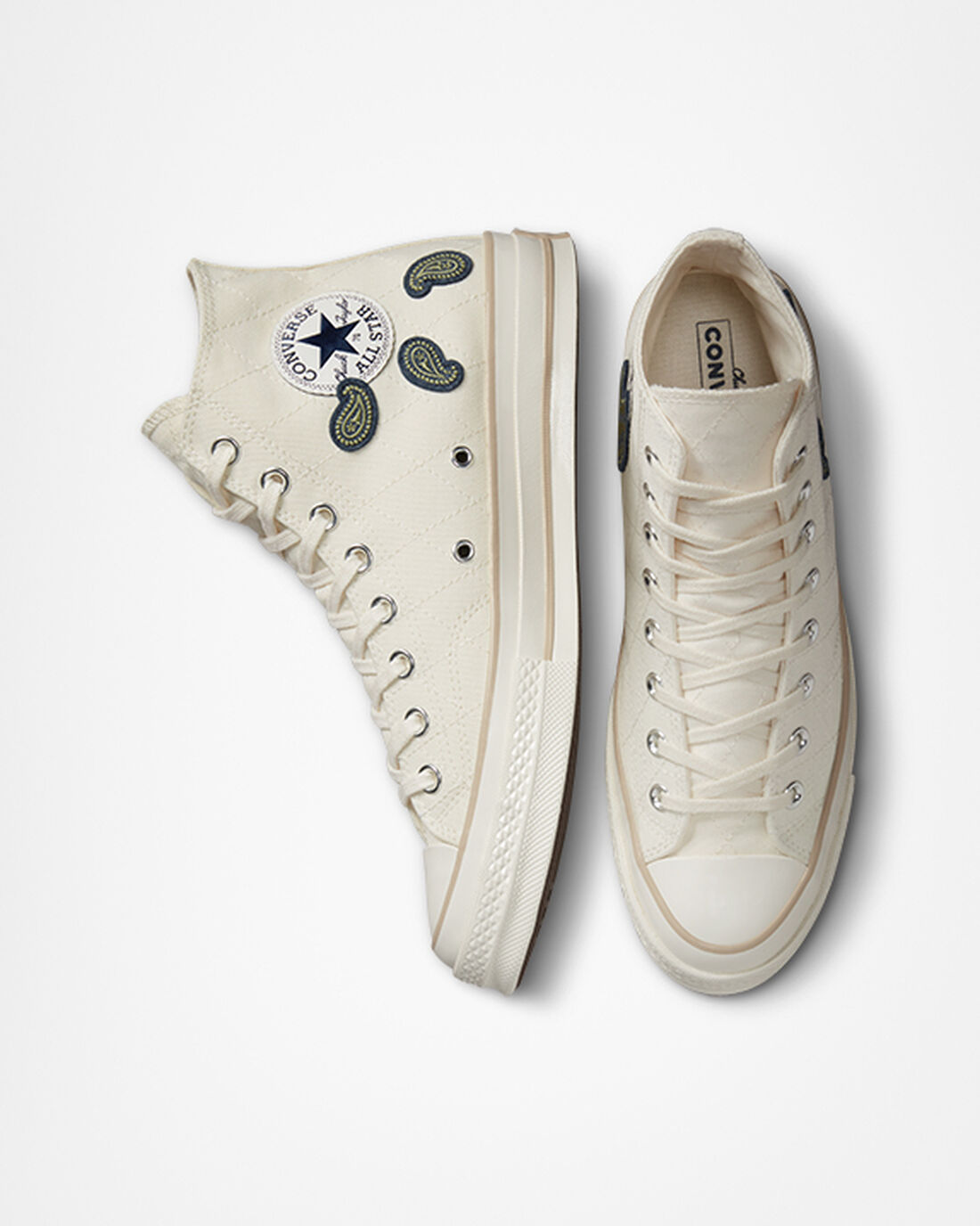 Converse Chuck 70 Crafted Patches Férfi Magasszárú Cipő Bézs/Sötétkék/Zöld | HU01642