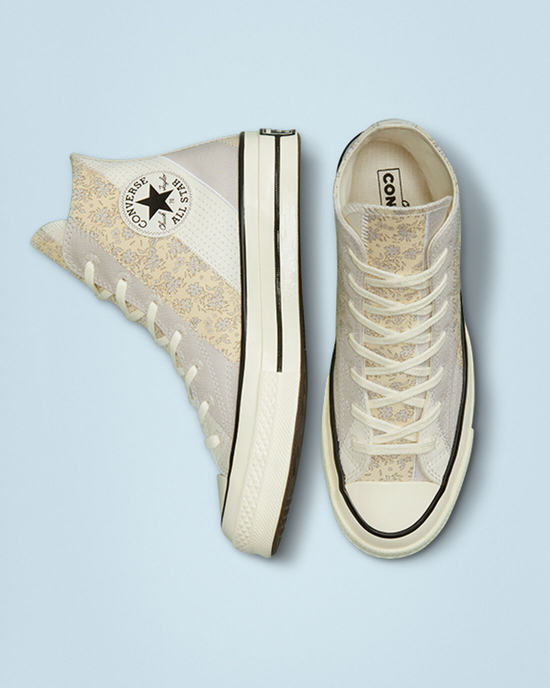 Converse Chuck 70 Embroidered Floral Női Magasszárú Cipő Bézs/Fekete | HU30485