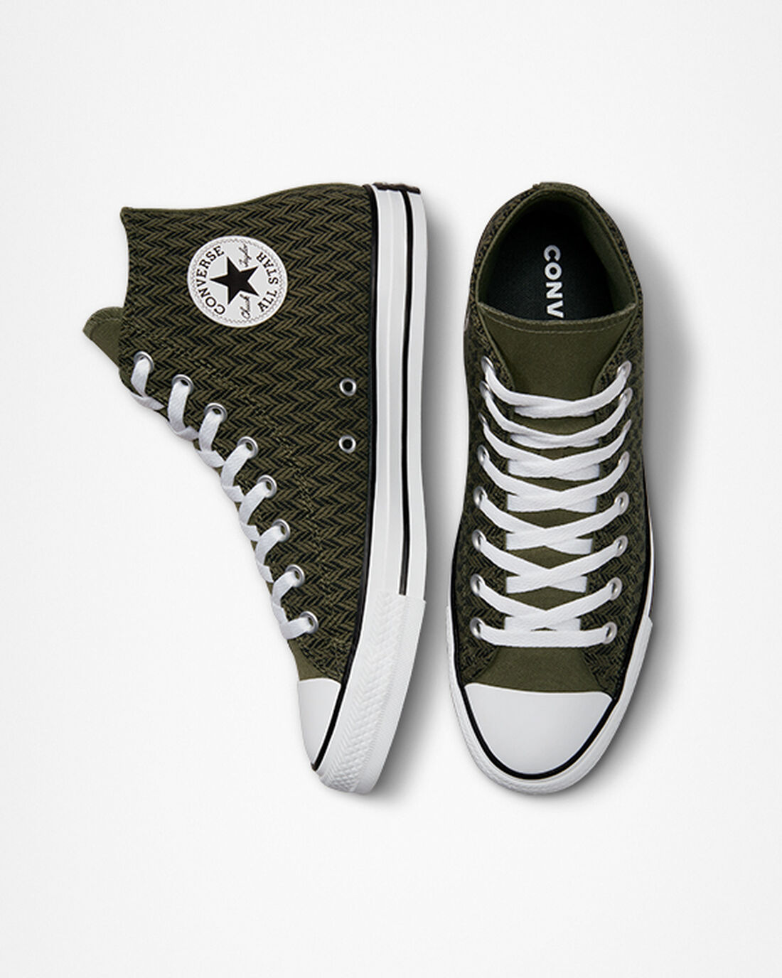 Converse Chuck Taylor All Star Herringbone Férfi Magasszárú Cipő Olivazöld/Fekete/Fehér | HU73064