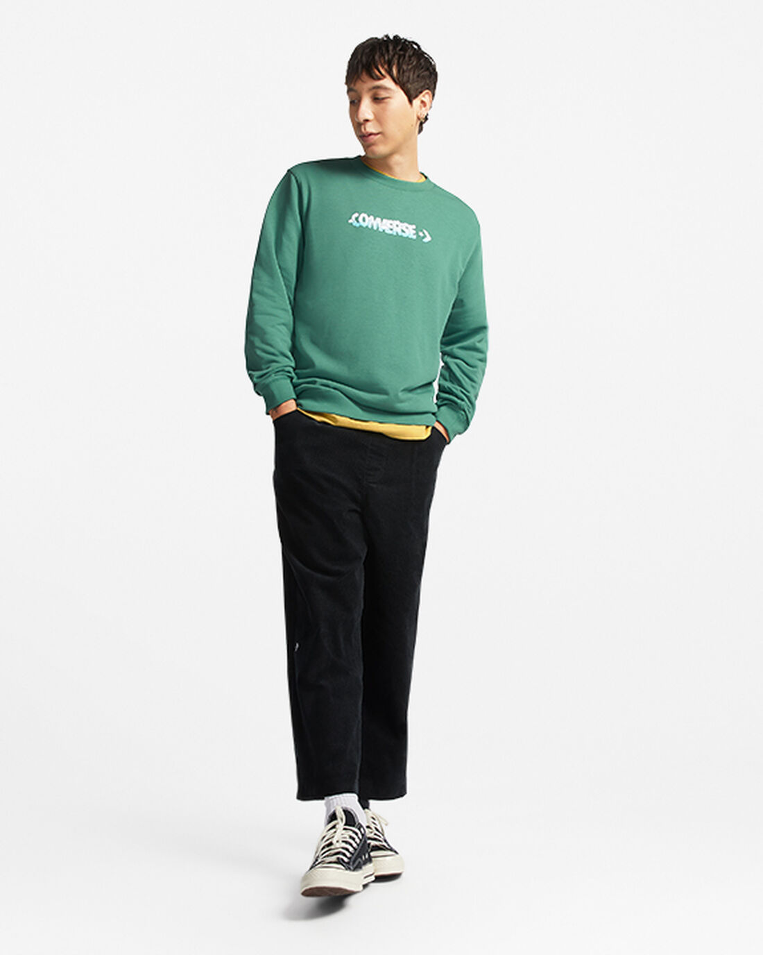 Converse Cloud Grafika Long Sleeve Crew Férfi Pulóverek Zöld | HU35140