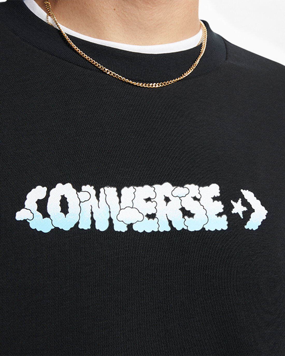 Converse Cloud Grafika Long Sleeve Crew Férfi Pulóverek Fekete | HU86420