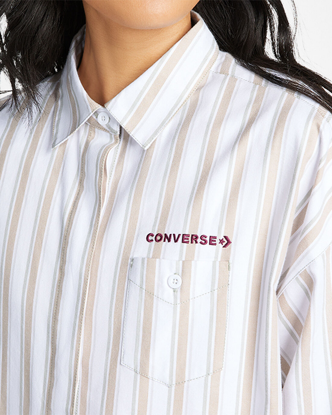 Converse Csíkos Woven Button-Up Női Ingek Olivazöld | HU32801