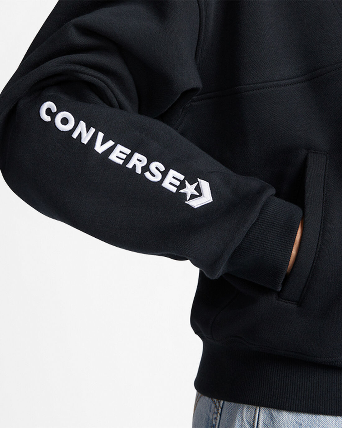 Converse Fleece Half-Zip Pullover Női Pulóverek Fekete | HU21567