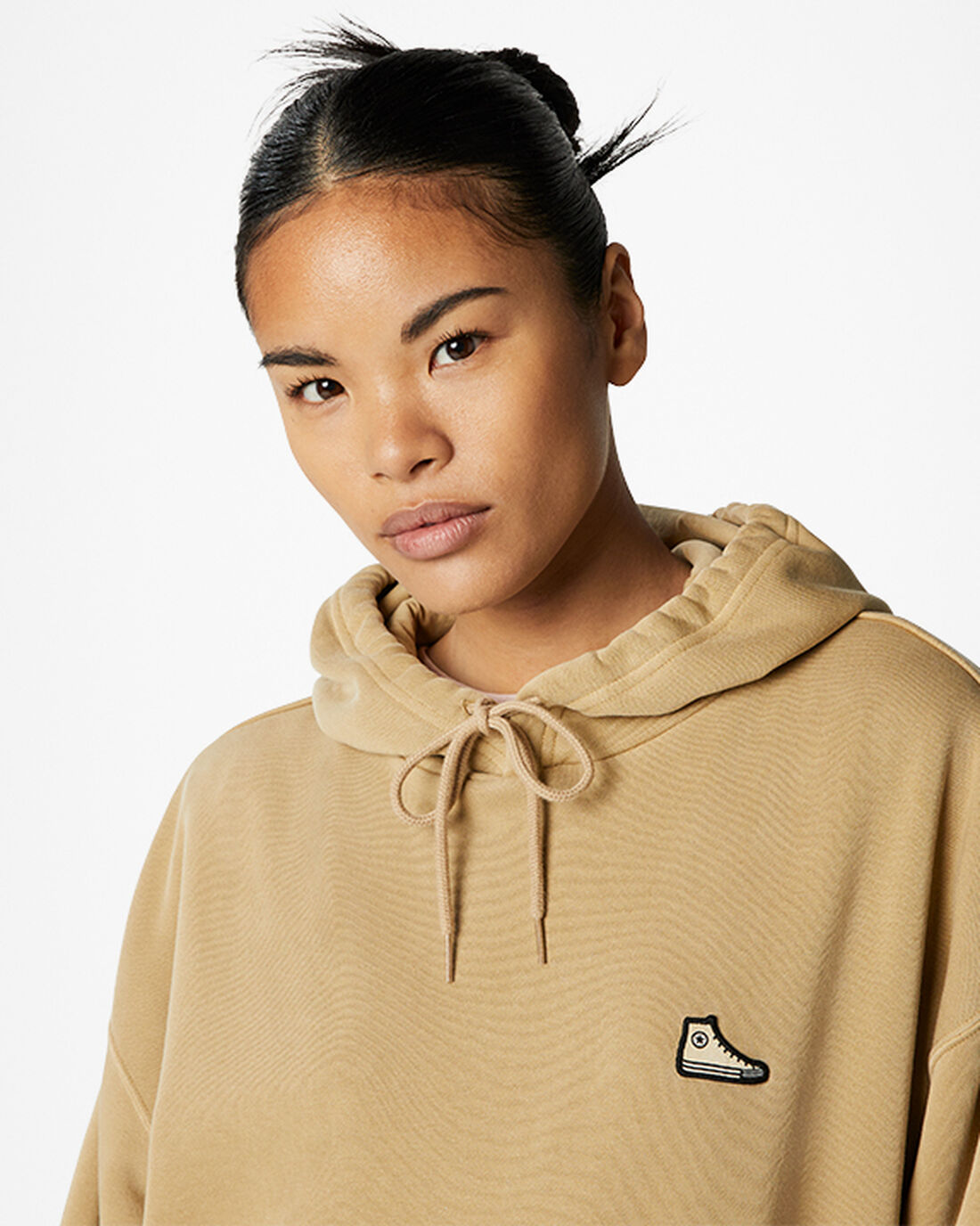 Converse Go-To Sneaker Patch Loose Fit Pullover Férfi Kapucnis Pulóver Khaki | HU21509