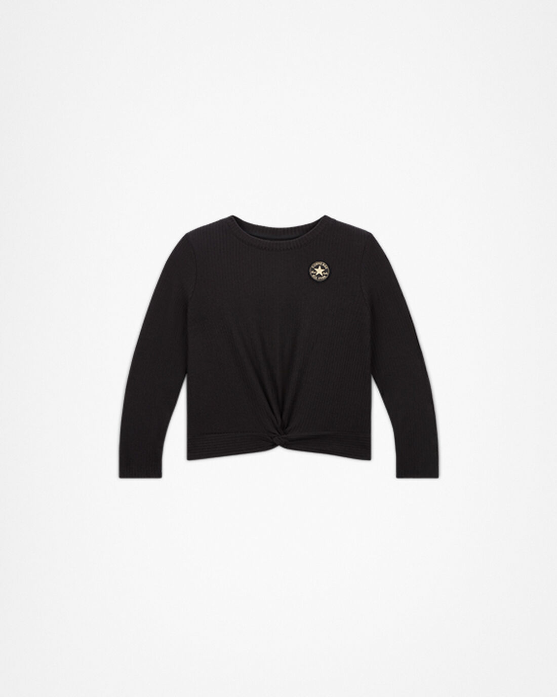 Converse Long Sleeve Bordázott Twist Front Top Lány Póló Fekete | HU63970