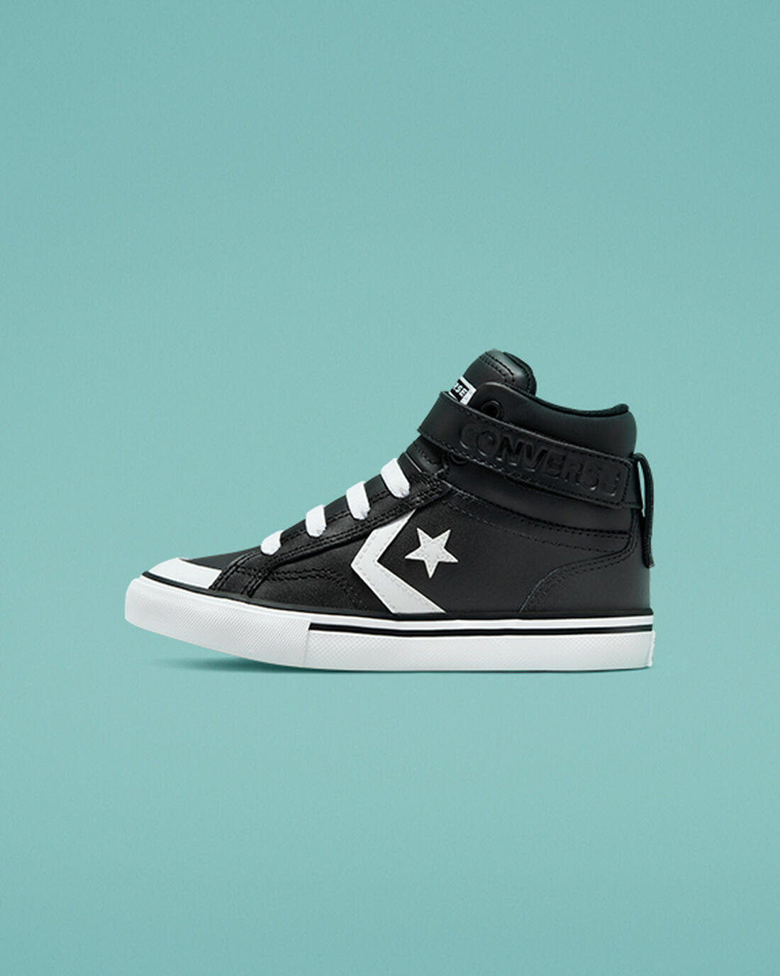 Converse Pro Blaze Pántos Bőr Fiú Magasszárú Cipő Fekete/Fehér | HU04816