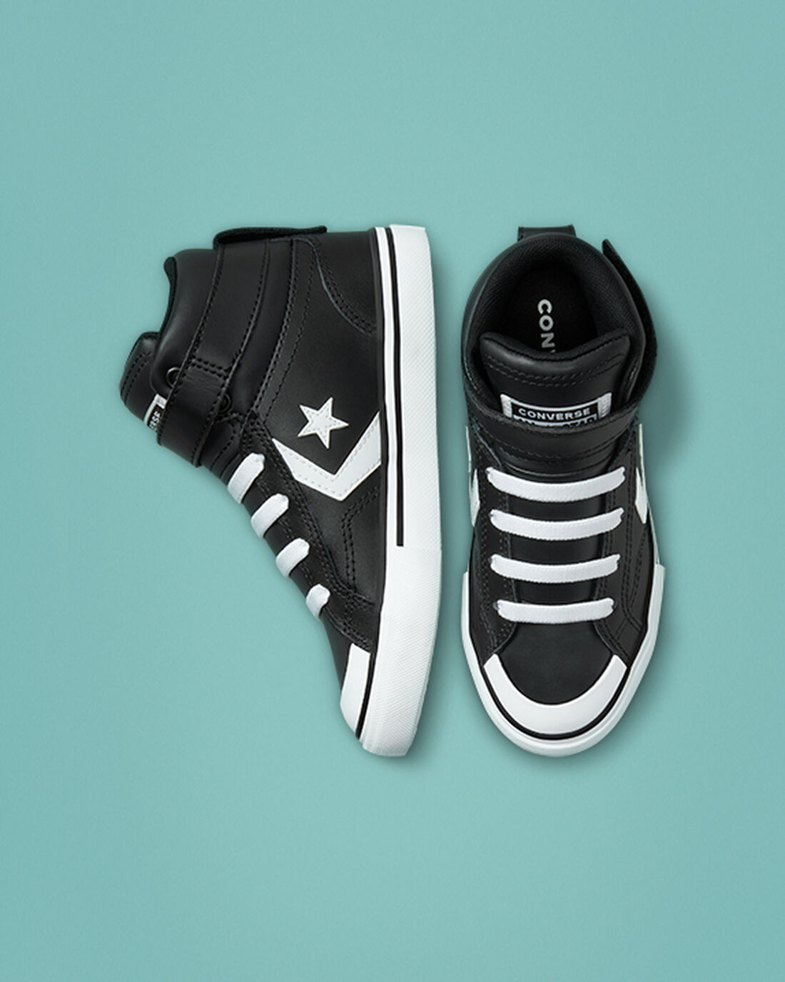 Converse Pro Blaze Pántos Bőr Fiú Magasszárú Cipő Fekete/Fehér | HU04816