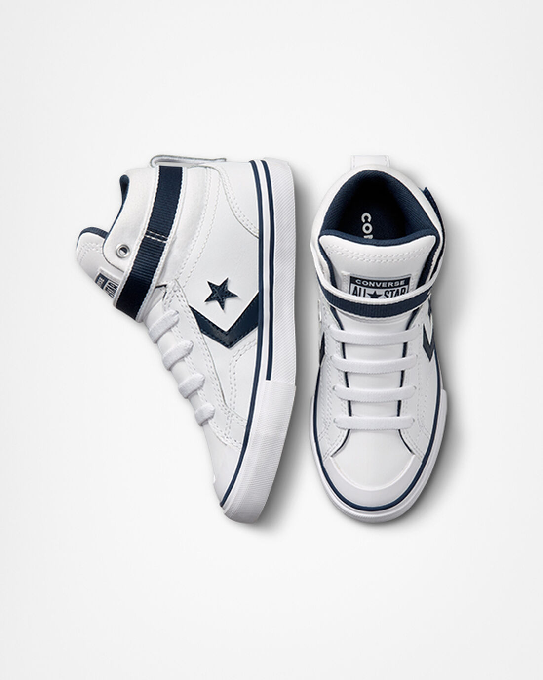 Converse Pro Blaze Pántos Easy-On Varsity Club Fiú Magasszárú Cipő Fehér/Sötétkék/Fehér | HU29641