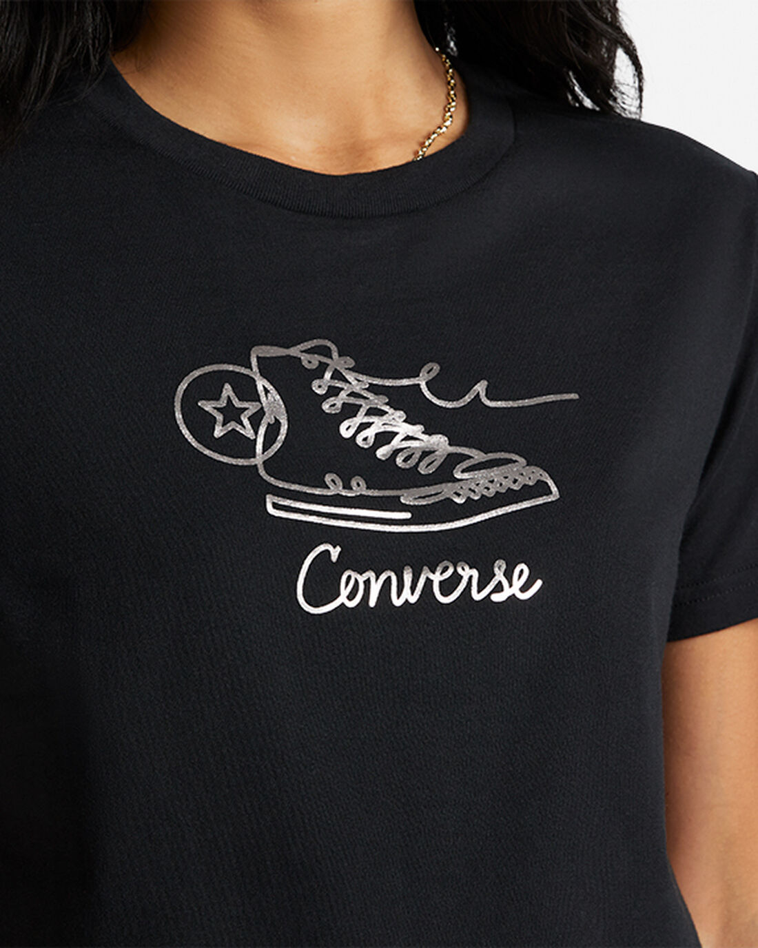 Converse Sneaker Grafika Slim-Fit Női Póló Fekete | HU46582